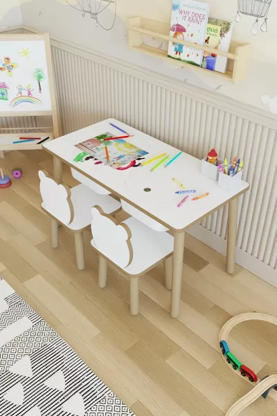 طاولة أطفال مونتيسوري - طاولة لعب - طاولة نشاط - طقم طاولة فعاليات مع كرسيين باندا