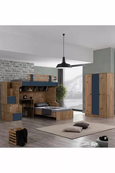 Bunk Bed, Riva Bunk Bed, Bed Frame, Desk, 3-Door Wardrobe, 2 Comfort Mattresses