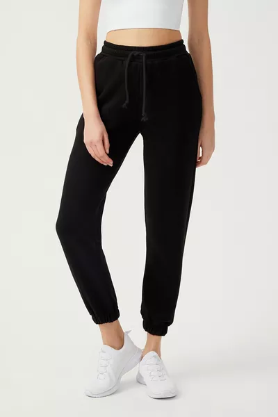 Kadın Siyah Paçası Lastikli Jogger Eşofman Altı Drawstring