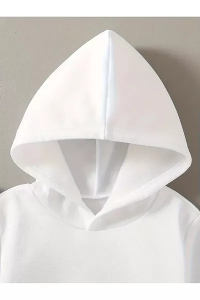 قميص بغطاء رأس للأطفال/بنات وأولاد بلون أبيض مطبوع (منتج جديد)