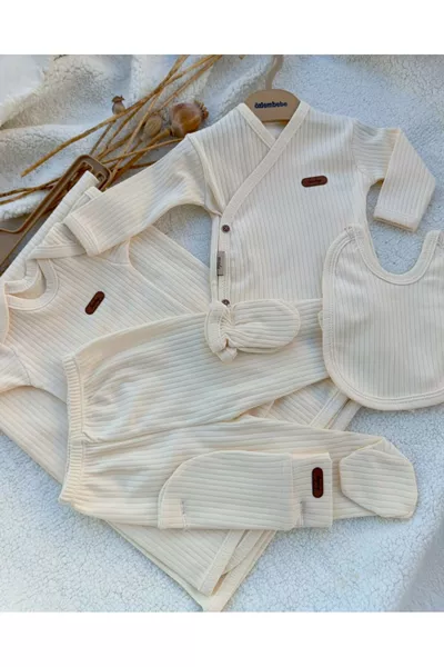 Girl and Boy Baby Natural 7-Piece Cream Hospital Discharge Outfit Set