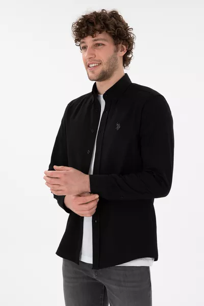 Erkek Siyah Uzun Kollu Basic Gömlek 