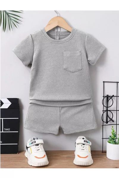 طقم صيفي قطني من قطعتين بنقشة الوافل مع تفاصيل الجيوب