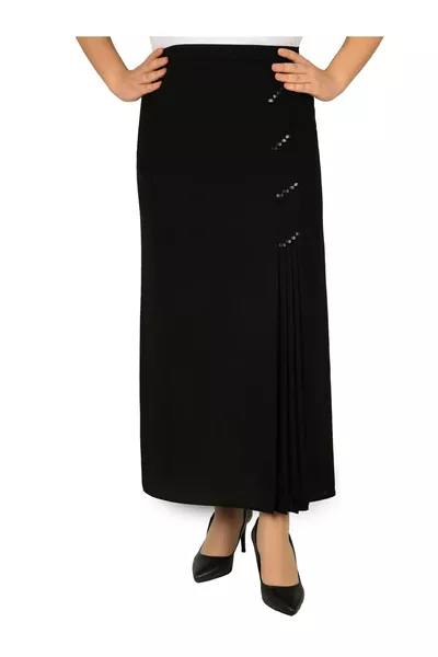 Hijab Plus Size Leather Detailed Lined Pleated Portorico Mother Skirt