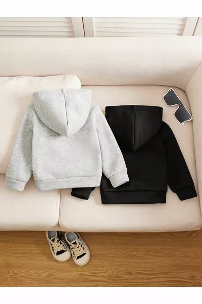 Kids' 2-Pack Black-Grey Oversized Unisex Hoodie Sweatshirt