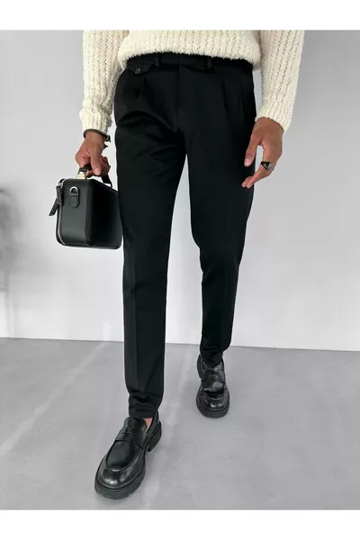 Pantalon en tissu plissé pour homme, noir