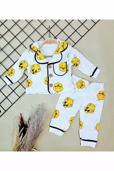 Unisex Baby Tweety Printed Top and Bottom Nightwear Set, Front-Button Pajama Set ( Months)