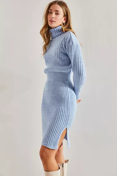 فستان بحزام مرن وياقة صيد السمك نسائي