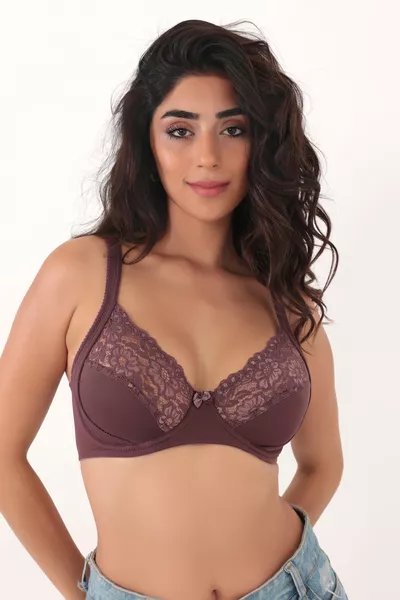 Дамски слива минимизиращ сутиен с дебели презрамки, банели и дантела, напълно оформящ -camilia