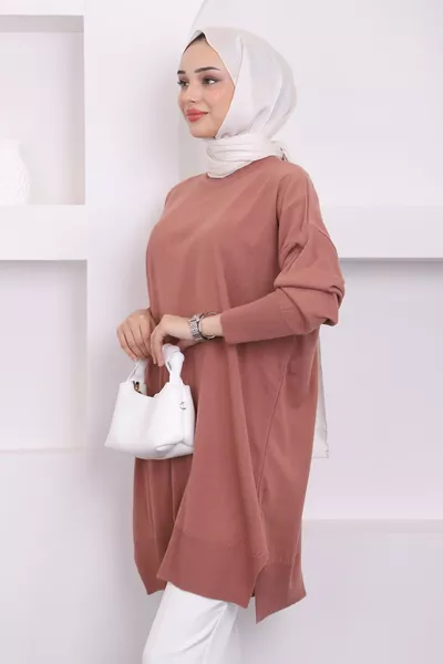 Rose Dust Crew Neck Mercerized Loose Knit Tunic