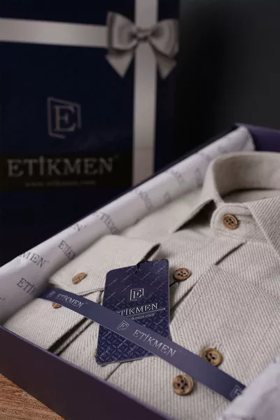 Sütlü Kahve Düz Oduncu Hediye Kutulu Slimfit Erkek Gömlek
