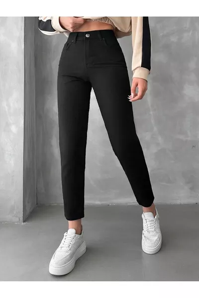 Tnya Black Colorfast Mom Jeans Female Boyfriend High Waist Power Lycra Extra Casual