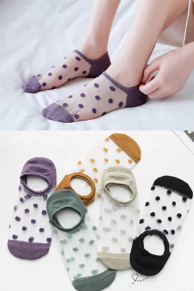 Calze di tulle a pois, confezione da 5 paia