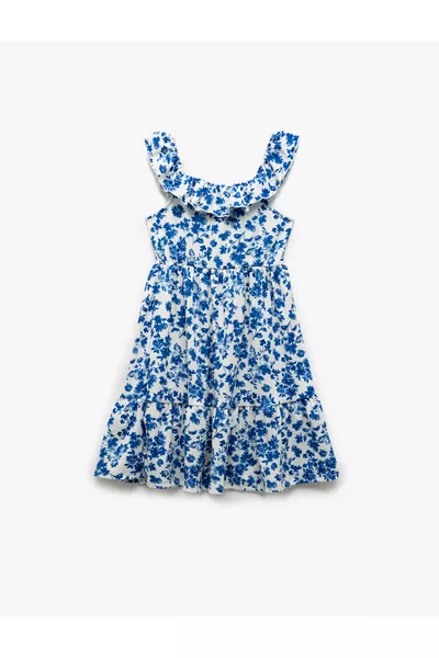 Платье с цветочным принтом без рукавов с низкими плечами и оборками