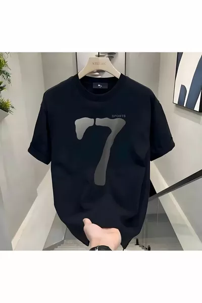 7 Sport Baskılı Siyah Erkek Tshirt