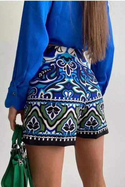 تنورة قصيرة ، تنورة قصيرة باللون الأزرق الساكس بنمط عرقي ، حفلة اتجاه الربيع والصيف ، دعوة ، تخرج ، S ، M ، L