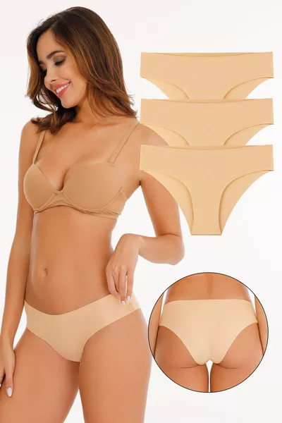Lot de 3 culottes pour femmes sans coutures avec découpe au laser et stretch - Couleur chair - 