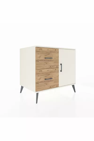 Kronos Dresser Single Shelf with 2 Drawers and 1 Door Moonstone-Moonstone/Pine