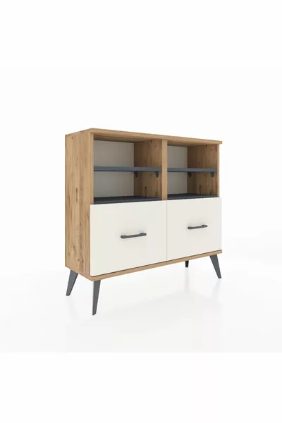 خزانة أرجس 4 رفوف درجين خشب الصنوبر - أنثراسيت / حجر رملي