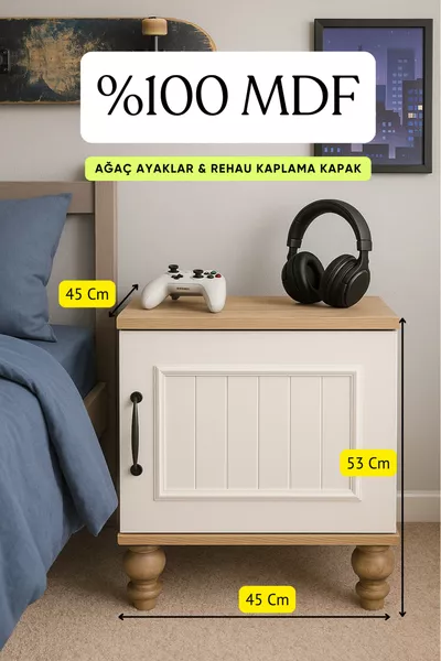 Nefes MDF Nightstand | Wooden Legs | REHAU Coated Covers | Where Natural Elegance Meets