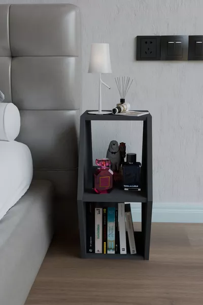 Hexagon Design Nightstand, Modern Bedroom Bedside Table, Decorative Bookshelf, Nightstand with Shelves