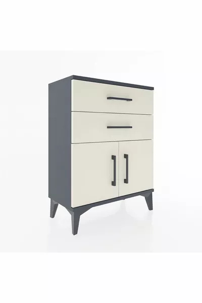 أرجس كومودين رف واحد مع درجين وغطاءين - أنثراسايت-حجر رملي