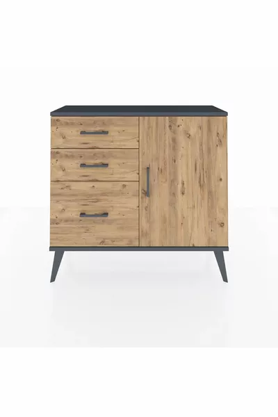 Arges Dresser with Single Shelf, 3 Drawers, Single Door Anthracite-Pine