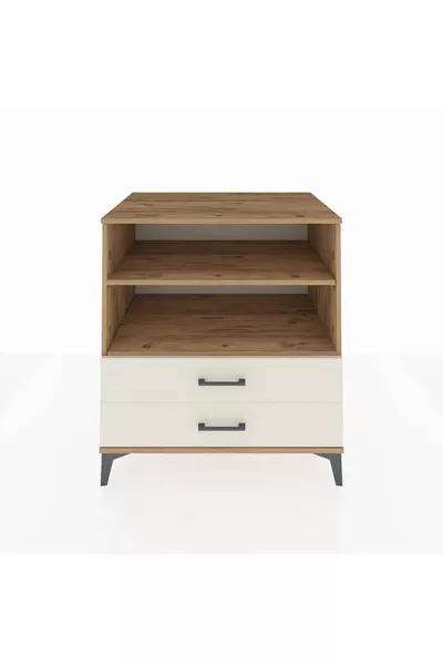 Kronos Kommode mit 2 Regalen und 2 Schubladen Kiefer-Marmor