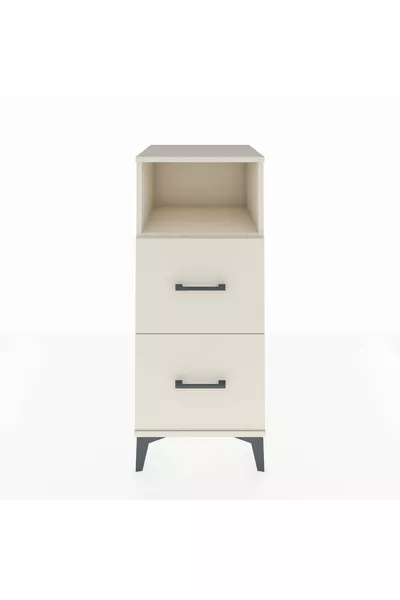 Chevet Hyperion à une étagère et deux tiroirs, couleur Pierre de Lune