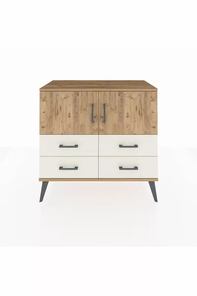 Hyperion Dressoir 2 Planken 4 Lades 2 Deuren Dennenhouten-Dennenhout/Marmer