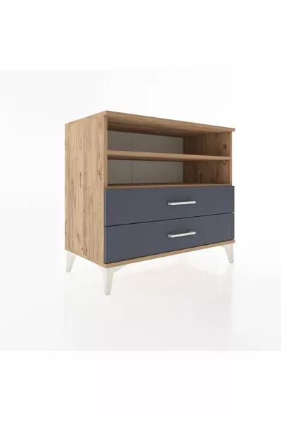 خزانة هايبرينون بدرجين ورفين من خشب الصنوبر - أنثراسايت