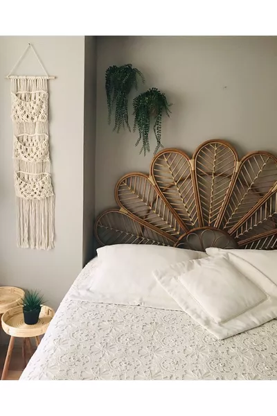 Bamboe Rattan Gevlochten Bedhoofdeinde - Handgemaakt Walnootkleur Tweepersoons cm