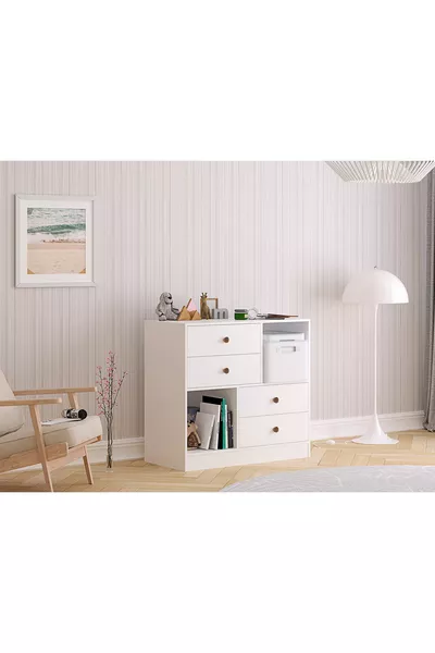 Elif Modern Dresser with 4 Drawers and 2 Shelves