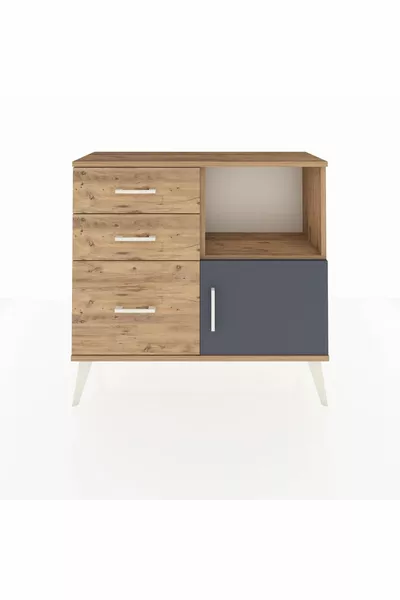 Arges Dresser with Single Shelf, 3 Drawers, Single Door Pine-Anthracite/Pine