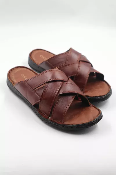 جلد طبيعي للرجال نعل ناعم تدليك تان النعال