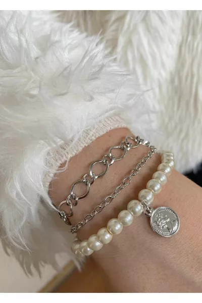 Chaîne de perles 3 pièces Bracelet combiné femme