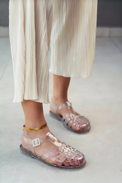 Anderline Прозрачен сребрист колан Дамски сандали