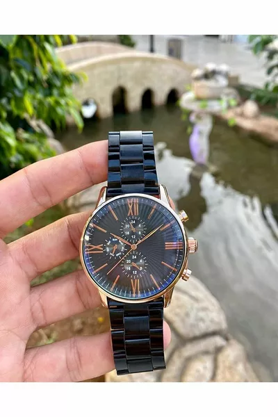 Мъжки аналогов ръчен часовник с черна лента Rose Case