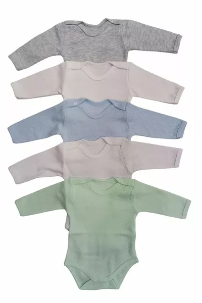 Manches longues Snap Badi Crew Neck Body Tissu respirant Couleur unie Pull (paquet de 5) Mois de pause