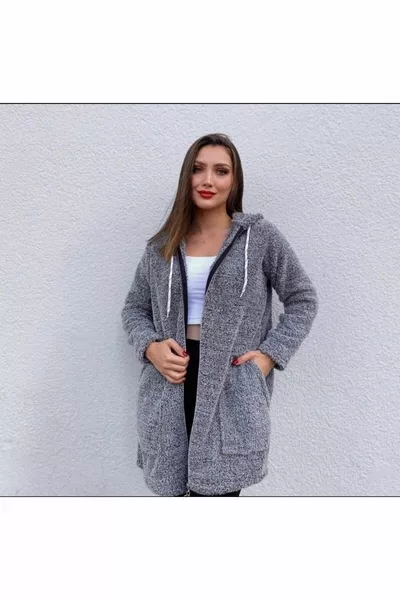 Cardigan en peluche à capuche