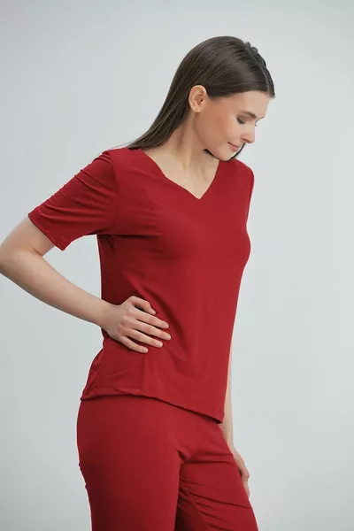 Viscose Knitted V-Neck Short Sleeve Women's Pajamas Set