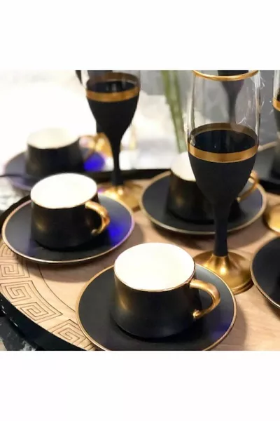 Hand Decor Gold embroidered colorful 6-person coffee side water cup, dowry, gift set