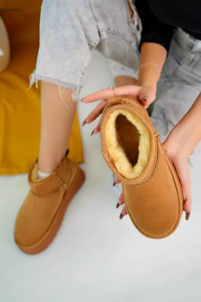 SIENA PELLICCIA SCAMOSCIATA SUOLA SPESSA STIVALETTI CORTI DONNA