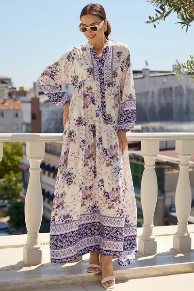  Authentic Patterned Dress - Purple