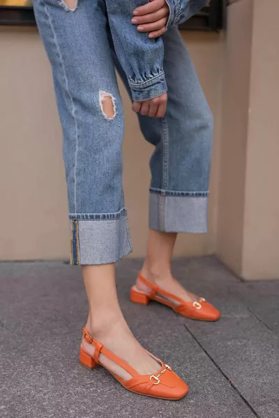 مايا البرتقالي الجبهة مشبك الجانب فتح الفاخرة المرأة الباليه الشقق