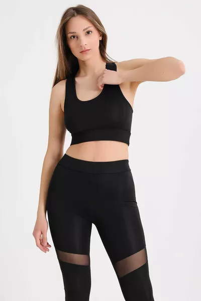 Soutien-gorge de sport bustier froncé en tulle noir