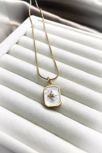 % acier North Star Pendentif Acier Émail Collier Pôle Étoile Pendentif Plaqué Or