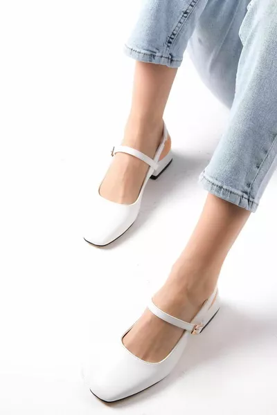 Ella White Color Open Back Dames Korte Hakken