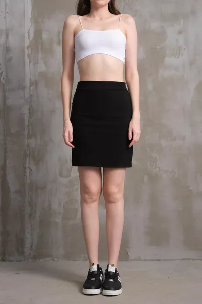 Schwarzer Minirock für Damen Ottomane Stoff Fein gerippter Sport Stretchy Rock