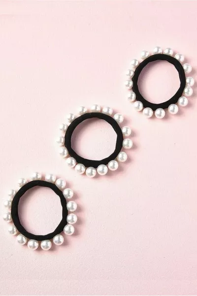 طقم مشبك مطاطي كريمي من 3 قطع للسيدات